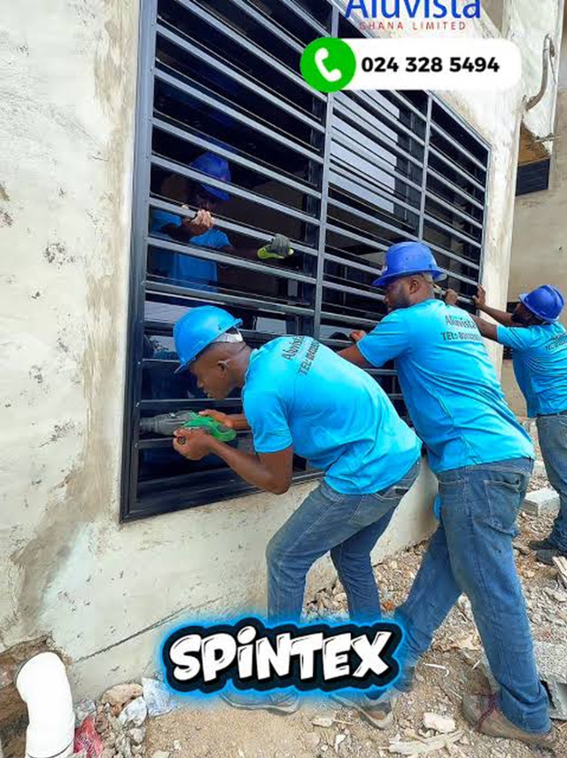 Aluvista installers fitting aluminium louvre windows at Spintex